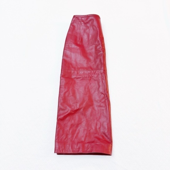 Douglas Hannant Red Leather Skirt Back Split Size 10 - Picture 6 of 7